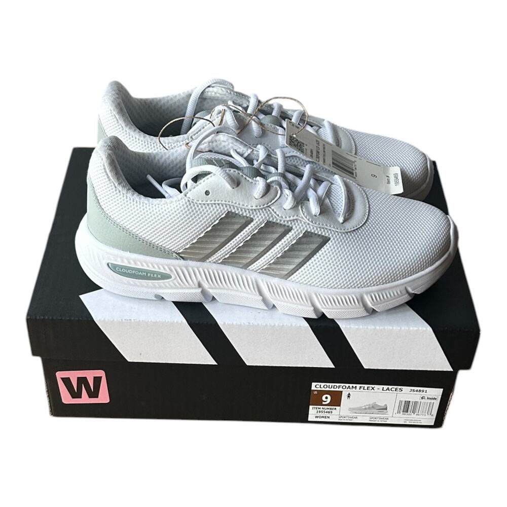 Adidas Women's Cloudfoam Flex Sneaker, Wide Fit, White, Size 9